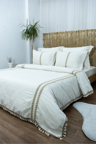 Dnc Home Tekstil Ham Kahve Dantelli Otantik Çift Kişilik Nevresim Takımı Tarçın