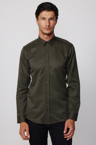 Tudors Modern Slim Fit Pamuklu Kolay Ütü Armürlü Haki Erkek Gömlek - Tudors-28352-haki Haki