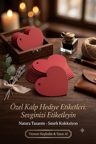 Premium Kırmızı Kalpli 100'lü Hediye Etiketi Ambalaj Ve Ürün Etiketi