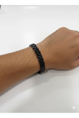 Siyah Çelik Erkek Çelik Bileklik Boy 21.5 Cm / En 0.8 Mm - Ebl0076