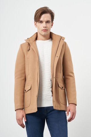 İmza Camel Kaşe Dik Yaka Astarlı Slim Fit Dar Kesim Klasik Kaban 1008245272 Camel