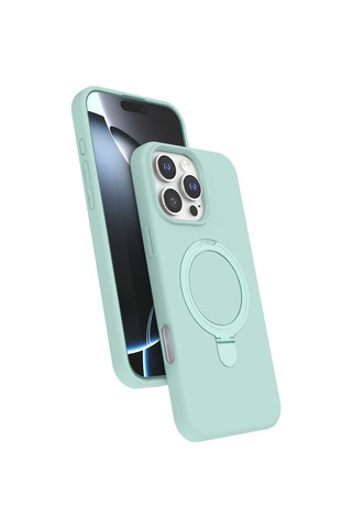 Apple Iphone 16 Pro Uyumlu Su Yeşili Standlı Magsafeli Silikon Kılıf