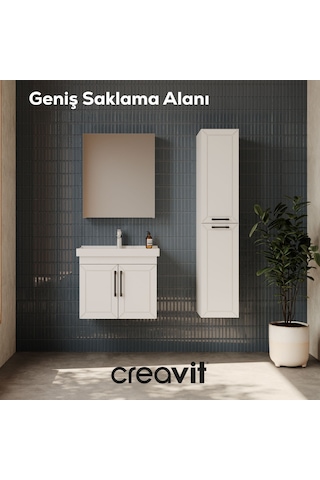 Creavit D20 65 Cm Kapaklı Lavabo Dolabı Beyaz Lake Beyaz