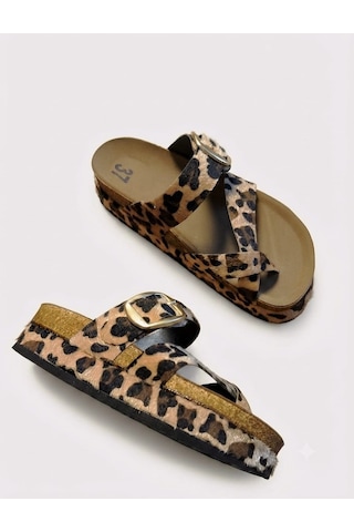 Mcdark Kadın Platform Taban 6 Cm Yüksek Düz Mantar Tek Parmak Terlik-leopar