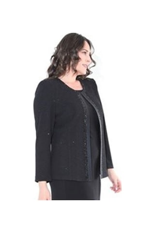 Ladies First Büyük Beden 3115 Siyah Ceket+Atlet Abiye Ikili Takım