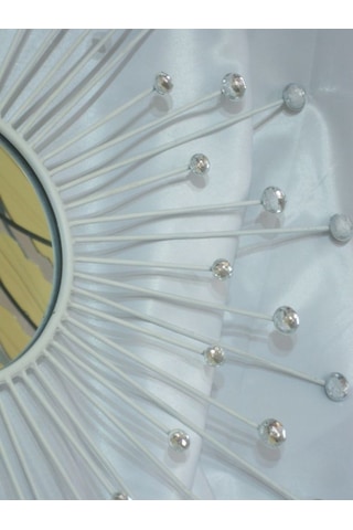 Taşlı Ferforje Beyaz Telli Güneş Konseptli Duvar Aynası Beyaz