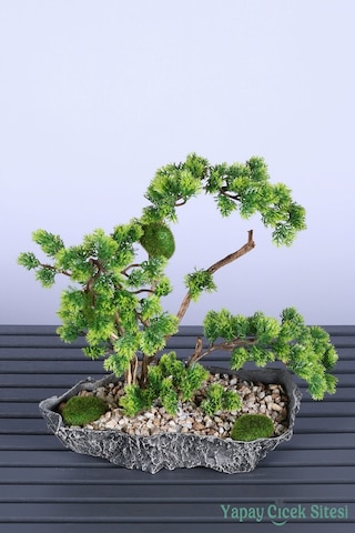 Yapay Çiçek Sitesi Kaya Aksıda Mini Yapay Bonsai Ağacı 40 Cm Yeşil