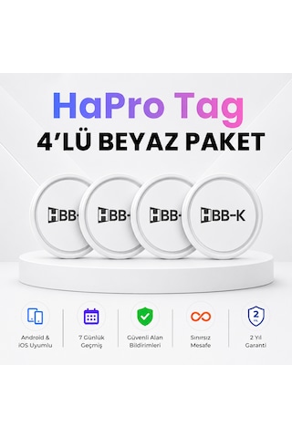 Hapro Tag Apple Uyumlu iOS & Android Airtag Akıllı Gps Siyah 4'lü Paket
