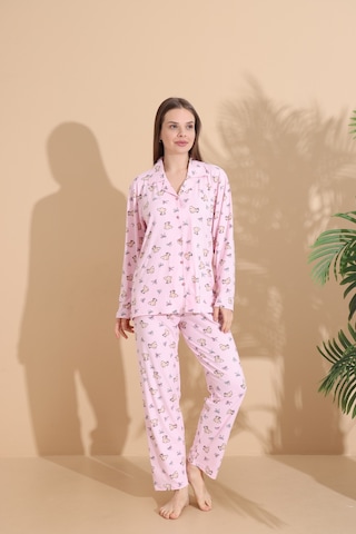 Street Beauty 01438 Milan Ceket Yaka Pijama Takım Pembe