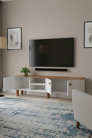 Sezer Tv Ünitesi 3 Kapaklı Tv Ünitesi Salon Mobilyası Beyaz
