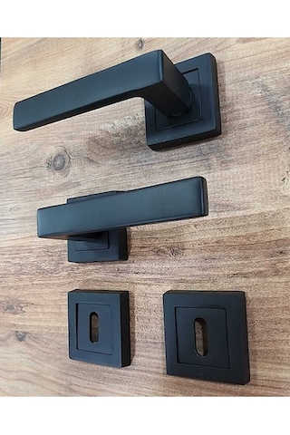 Avanti Siyah Kare Rozetli Kapı Kolu Oda 1 Takım 2 Adet Kapı Kolu 2 Adet Alt Rozet Sağ Kapı Kolu