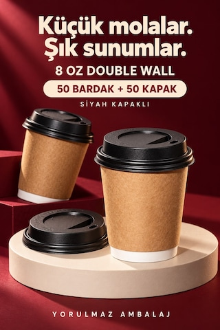 Double Wall Kapaklı Karton Bardak 8 Oz 50 Adet Çift Katmanlı Sıcak İçecek Kağıt Bardak Renkli