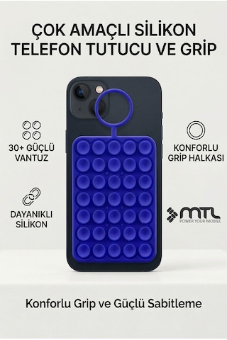 Vantuzlu Telefon Tutucu Silikon Yapışkanlı Sabitleyici, Selfie Ve Video İçin Duvar Askısı Sky163 Lacivert