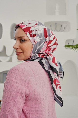 Afvente Yaprak Desen Bordo Soft Pamuk Eşarp