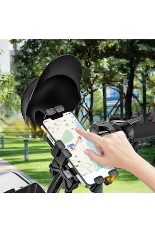 Gidon Ayna Bağlantılı Titreşim Önleyicili Yağmur Güneş Koruma Motosiklet Bisiklet Telefon Tutacağı