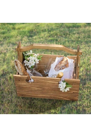 Xiaaokeji Ahşap Dış Mekan Katlanır Piknik Masası, Dönüştürülebilir Depolama Ahşap Sepet Kahverengi