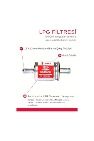 Smf Lpg Otogaz Filtresi 12X12 (5 Ad. ) Cangas ,Zavolli ,Atiker ,Akl ,Aldesa ,Mimgas, Vikars Uyumlu Çok Renkli