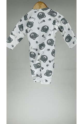 Ayıcıklı %100 Pamuklu Açıtçıtlı Bebek Tulum 001