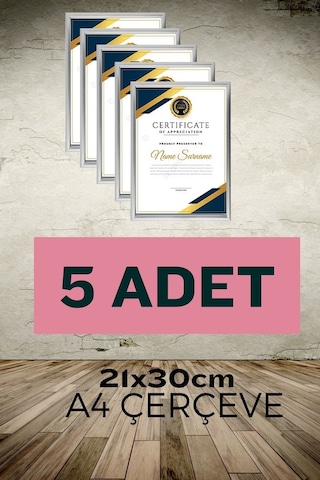 Gri-5 Adet A4 Çerçeve Diploma Belge Sertifika Fotoğraf Resim Çerçevesi Pvc 5 Li Platin