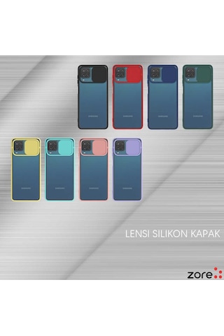 Noktaks Samsung Galaxy Uyumlu A12 Kılıf Slayt Sürgülü Arkası Buzlu Lensi Kapak Lacivert T18094