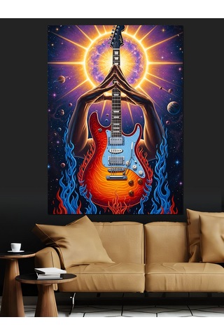 Ahşap Tablo Gitar Ve Parlayan Işıklar İnsan Figürlü Tablolar