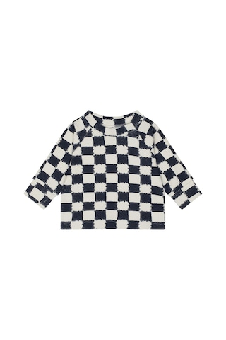 Antebies Organik Gots Sertifikalı Antrasit Kare Desenli, Omuzdan Çıtçıtlı, Raglan Kollu, Uzun Kollu Ribanalı Sweatshirt, Bel Lastikli Bağcıklı Pantolonlu Bebek Takımı Gri