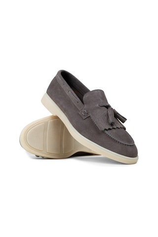 Deery Erkek Hakiki Süet Gri Püsküllü Loafer - 02030mgrıc02