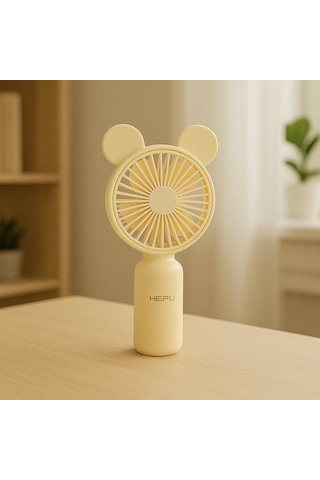 Hepu Hp-f04 Usb Şarjlı El Tipi Mini Fan Ayıcık Kulak Figürlü, 3 Kademeli Rüzgar Seçeneği