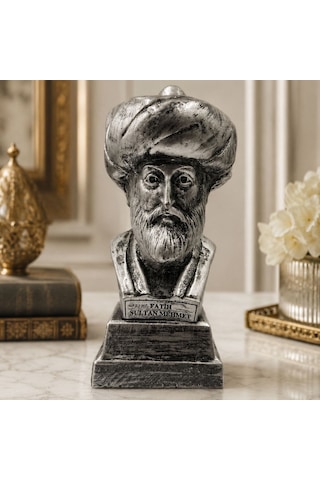 Bk Gift Gümüş Eskitme Fatih Sultan Mehmet Büstü Dekoratif Masa Üstü Biblo