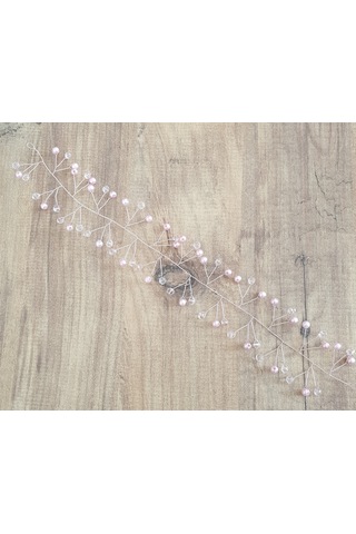 Toz Pembe Incili Ve Kristal Boncuklu Gelin Tacı