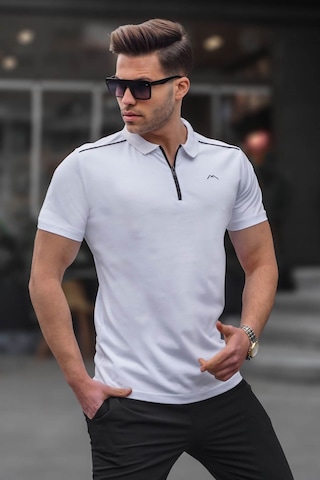 Madmext Erkek Beyaz Basic Fermuarlı Polo Tişört 6076 Beyaz