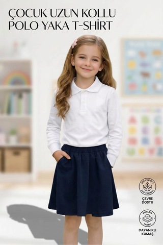 Erdem Kıds Unisex Kız Erkek Çocuk Polo Yaka Pamuklu Uzun Kol Beyaz F2:f100günlük Basic Okul Tişört Beyaz Beyaz