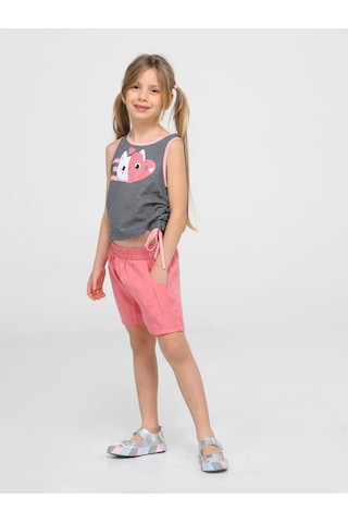 Kedili Dokuma Şort Takım-pembe - Siyah Pembe - Siyah
