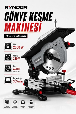 Heilber Ryndor Hm305a 305 Mm 2000w Profesyonel Gönye Kesme Makinesi 4200 Dev/dak