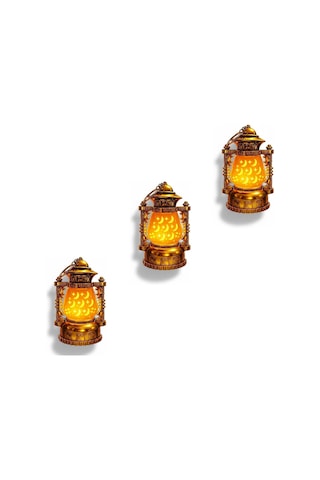 12 Cm X 8 Cm Pille Çalışan Hilal Ay Ve Yıldız Desenli Altın Renkli Lamba Led Sarı Işık,ramazan Ve Akşam Dekor İçin Mükemmel Seçim Ck-2 3 Adet - Sarı