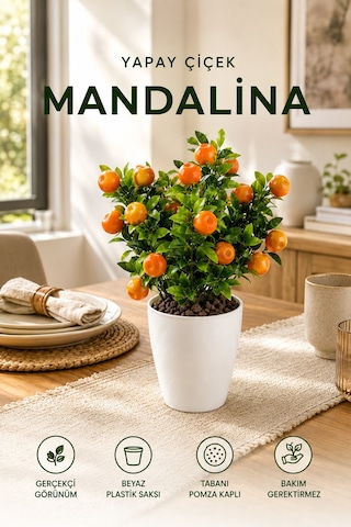 Yapay Mandalina Çiçeği Saksılı Dekoratif Bitki Ev Ofis Süsü Çok Renkli