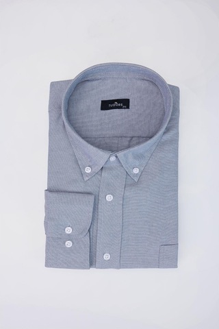 Tudors Büyük Beden Oxford Doku Yaka Düğmeli Cepli Nakışlı Gri Erkek Gömlek-30426-gri