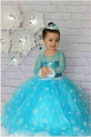 6-7 Yaş Elsa Tarlatanlı Uzun Kollu Kostüm Elbise
