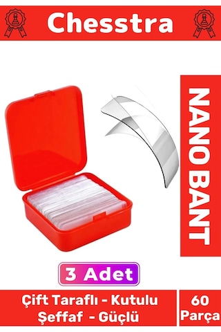 Süper Güçlü Kolay Çıkarılabilir İz Bırakmayan Çift Taraflı Kutulu Nano Şeffaf 60 Parça Bant 3 Adet