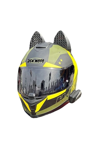 Motosiklet Kask Kedi Kulağı Siyah Büyük Boy
