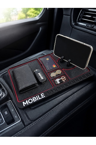 Araç İçi Kaydırmaz Organizer Mat Telefon Standlı Çok Amaçlı Konsol Düzenleyici 11