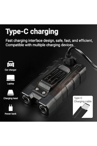 İdragon 331 Led Tactical Zoom El Feneri Usb Şarjlı, Uzun Menzilli Süper Parlak Kamp Ve Outdoor Fener Siyah