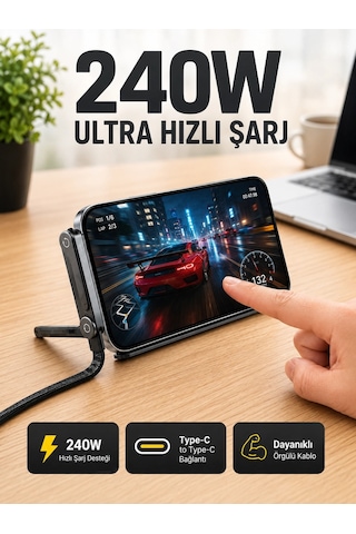 Bay 240w Type-c Telefon Standlı Örgülü Şarj Ve Data Kablosu Najmaddin 25367645