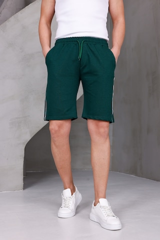 Dark Moda Erkek Şeritli Oversize İki İplik Kompakt Şort Nefti