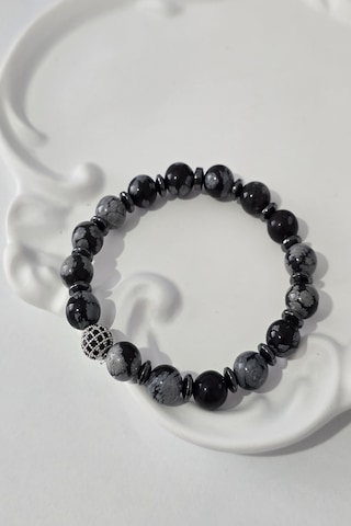 8 Mm Zirkon Taşı, Hematit, Karlı Obsidyen Doğaltaş Bileklik Siyah - Beyaz