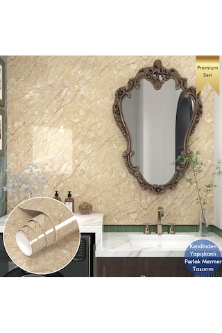 Technosmart 60x100cm Mermer Desen Kendinden Yapışkanlı Duvar Kağıdı Kaplama Mutfak Tezgeh Masa Folyo Sarı