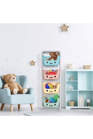 Oyuncak Saklama Sepeti Çocuk Odası Düzenleyici Saklama Kutusu Hobi Organizer Frenli Tekerli 4 Katlı