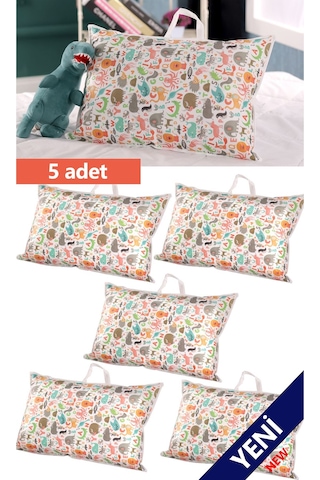 5'li Set 50x70 Cm Yastık & Kıyafet Organizer Çocuk Hurç Sevimli Hayvan Desenli Çok Renkli