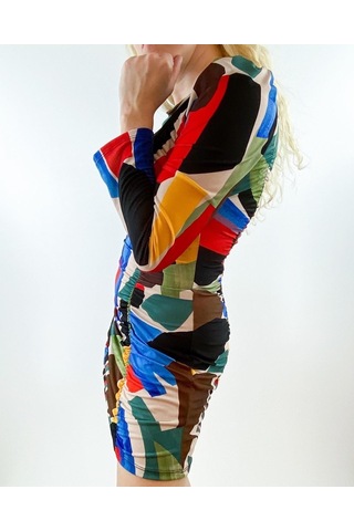 Modaonna Kadın Geometrik Desen Renkli Tasarım Elbise