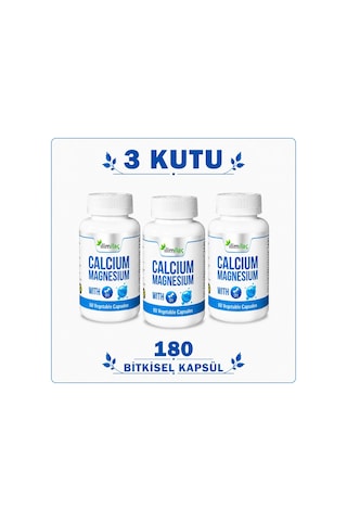 Calcium Magnesium D3 3 Kutu 180 Bitkisel Kapsül Kalsiyum Magnezyum Takviye Edici Gıda